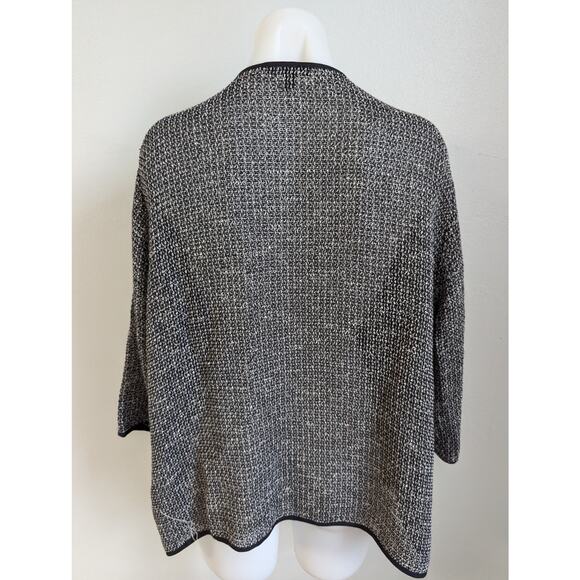 Eileen Fisher Plus Size 1X Textured Open Front Cardigan Black White Navy Cotton - Picture 6 of 8